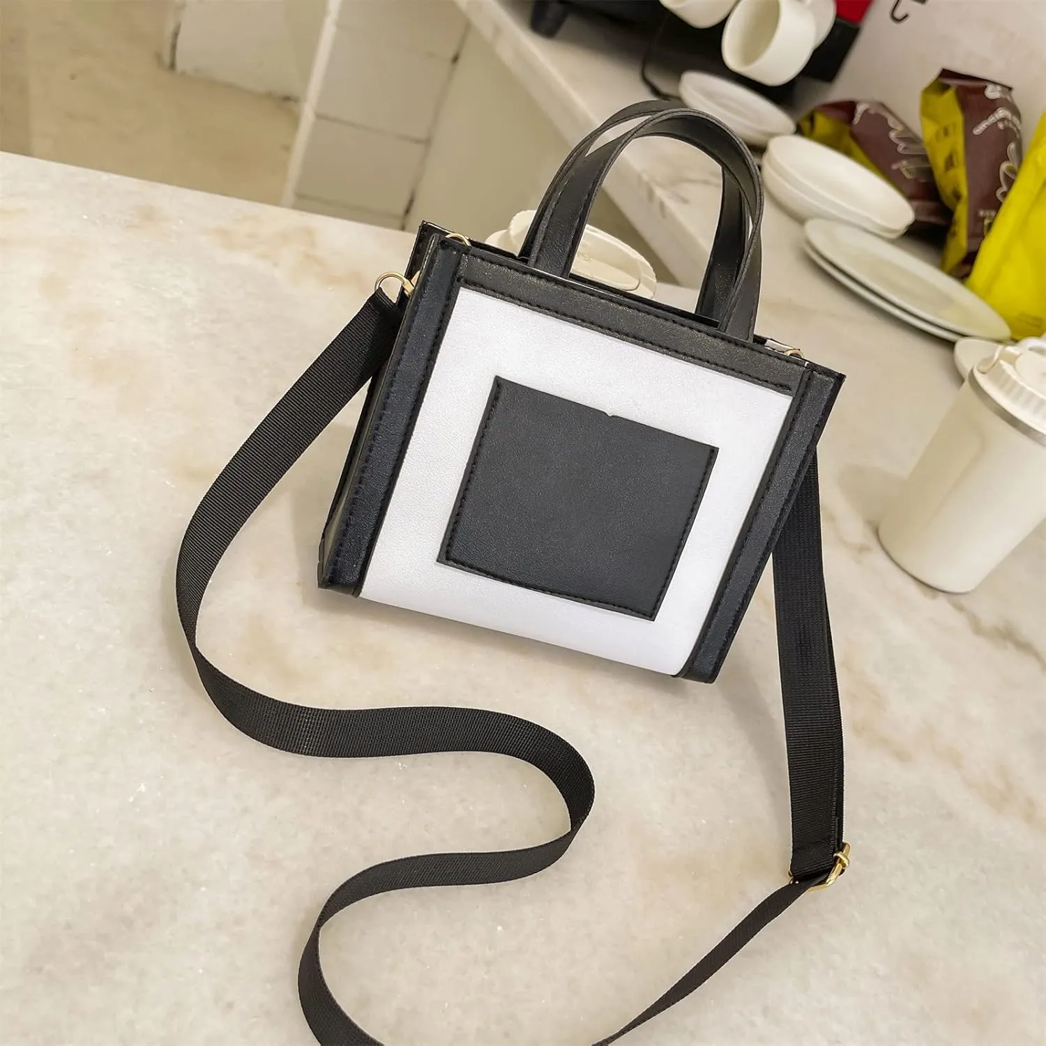Women Messenger Bags Fashion New Pattern Simple Color Contrast Messenger Bag Shoulder Handbag Mens (White, One Size)