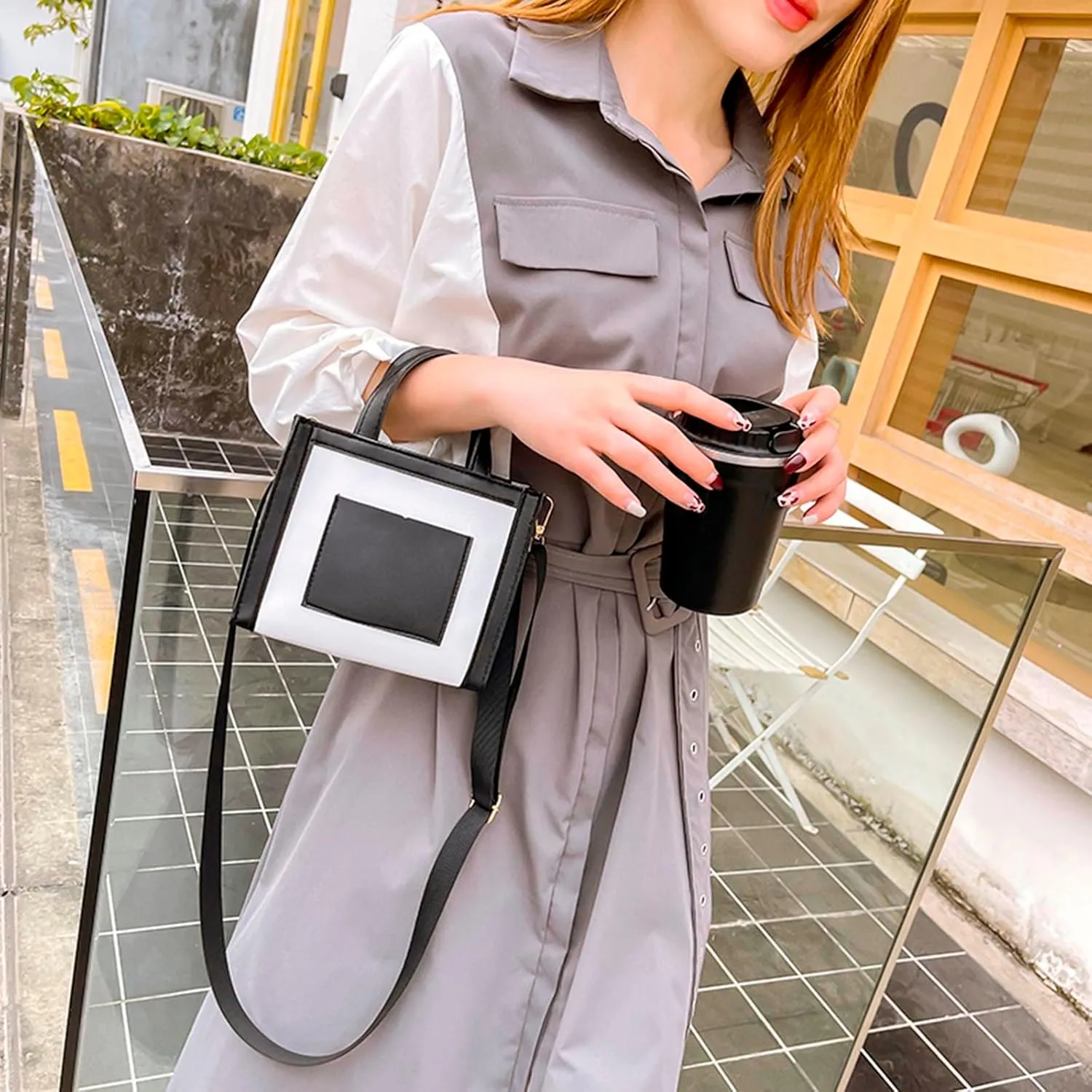 Women Messenger Bags Fashion New Pattern Simple Color Contrast Messenger Bag Shoulder Handbag Mens (White, One Size)