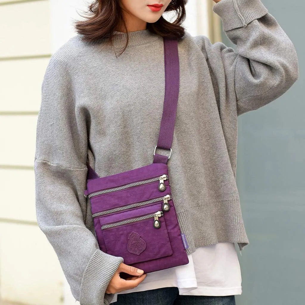 Women Nylon Shoulder Bag Elegant Daily Shopping Handbag Mens Messenger Bags Vegan (Purple, One Size)