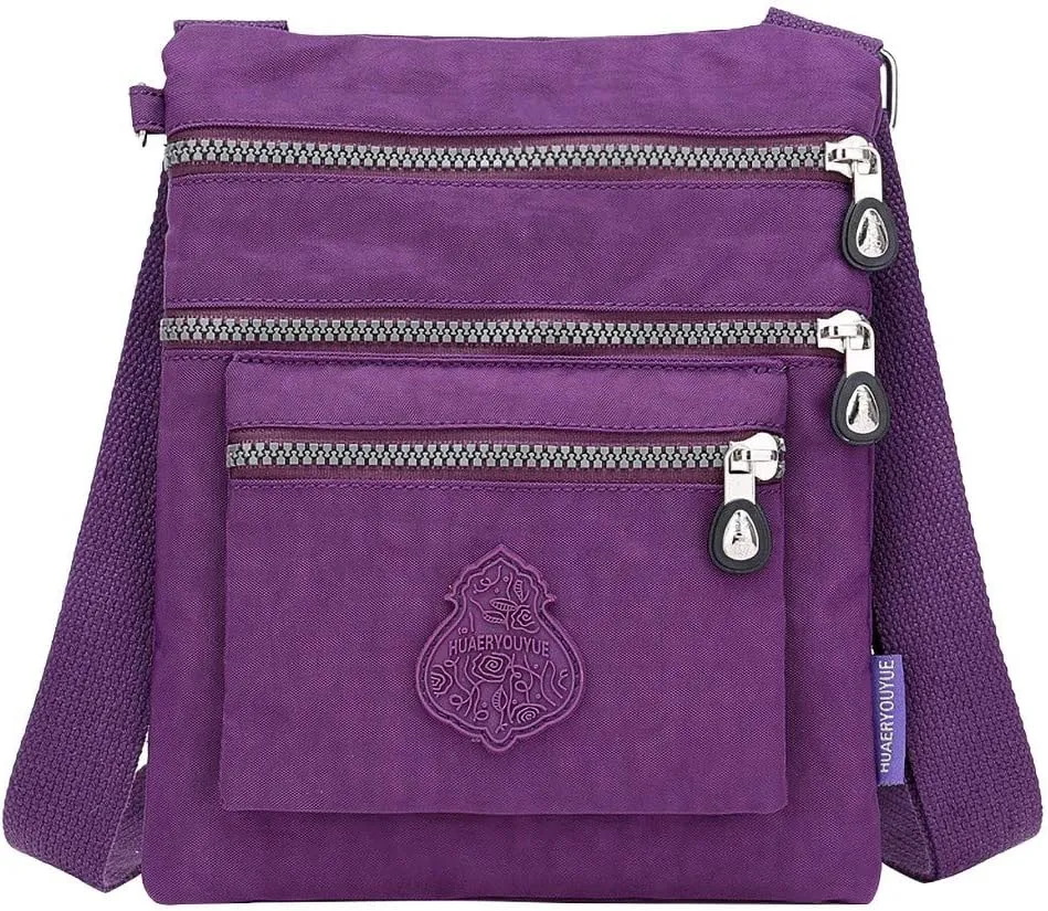 Women Nylon Shoulder Bag Elegant Daily Shopping Handbag Mens Messenger Bags Vegan (Purple, One Size)