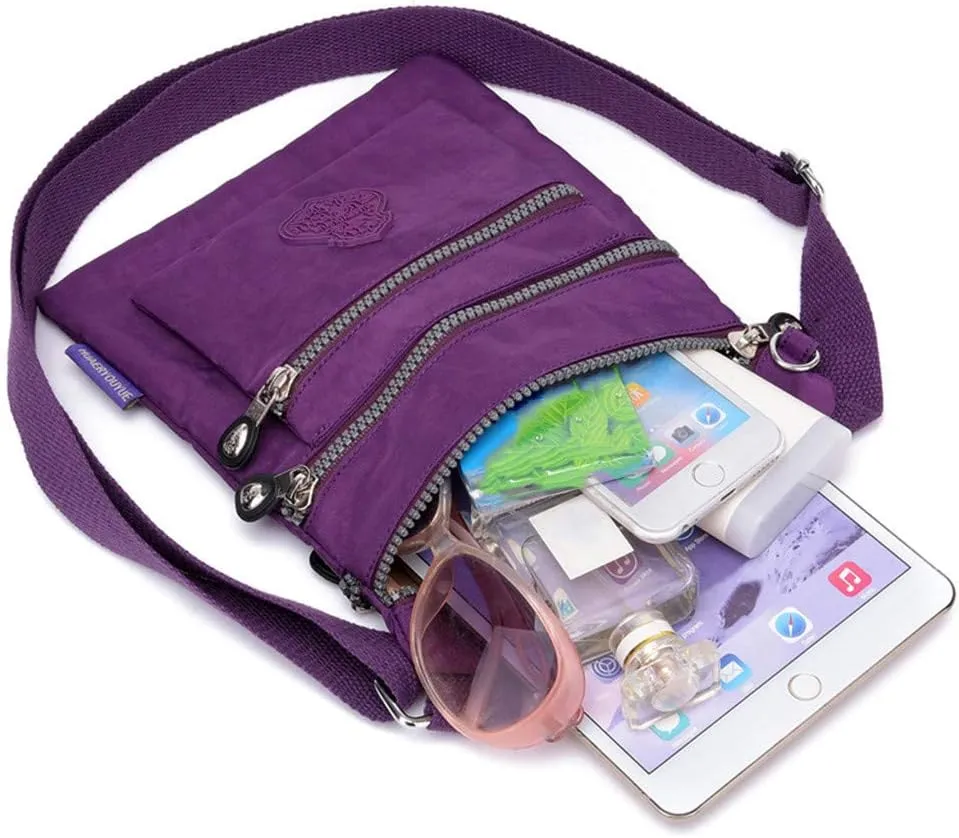 Women Nylon Shoulder Bag Elegant Daily Shopping Handbag Mens Messenger Bags Vegan (Purple, One Size)
