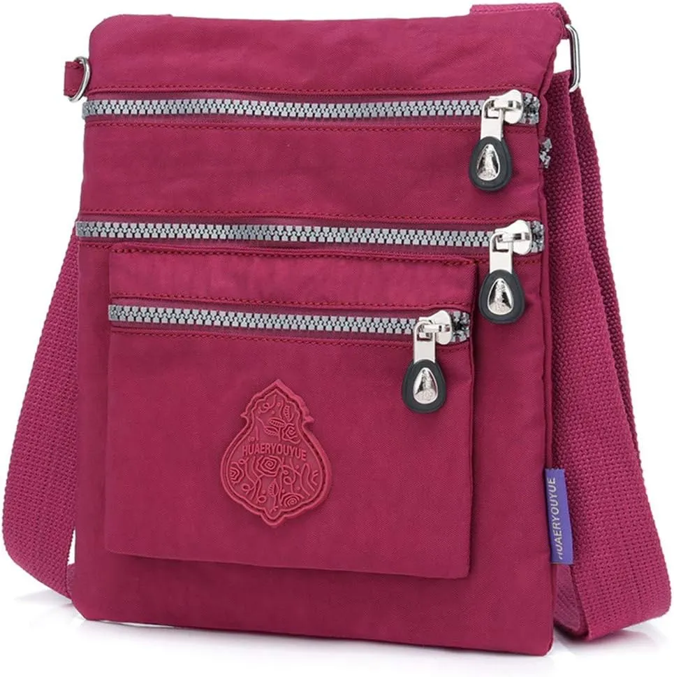 Women Nylon Shoulder Bag Elegant Daily Shopping Handbag Mens Messenger Bags Vegan (Red, One Size)