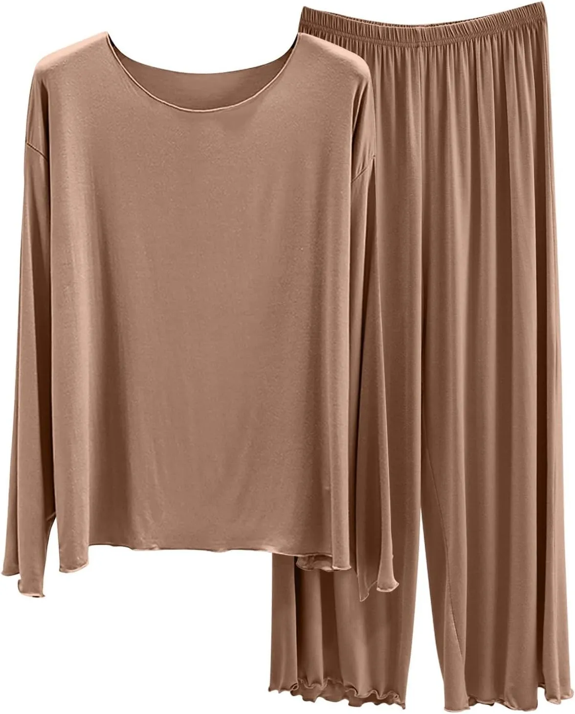 Women Pajama Sets Modal Crew Neck Long Sleeve Pj Set Soft Sleepwear Jammies Pants Lounge Sets Comfort Loungewear