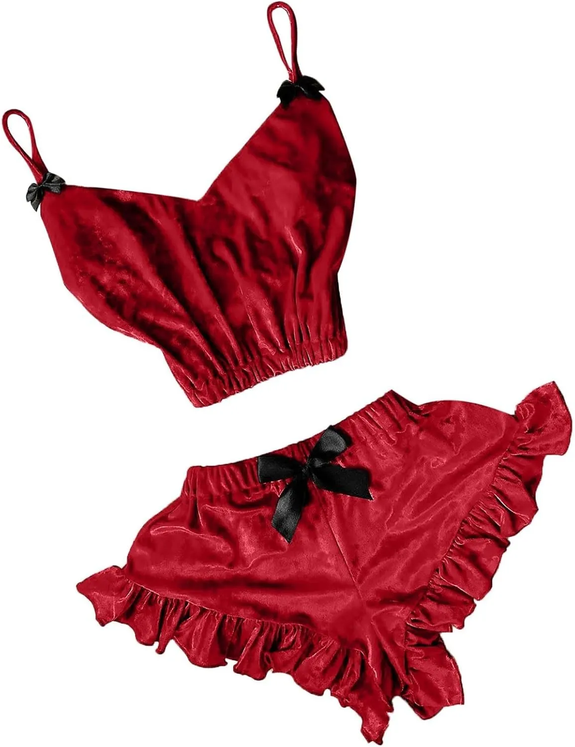 Women Sexy Strappy Babydoll Lingerie Satin Pajama Set Camisole With Shorts 2 Piece Sleepwear
