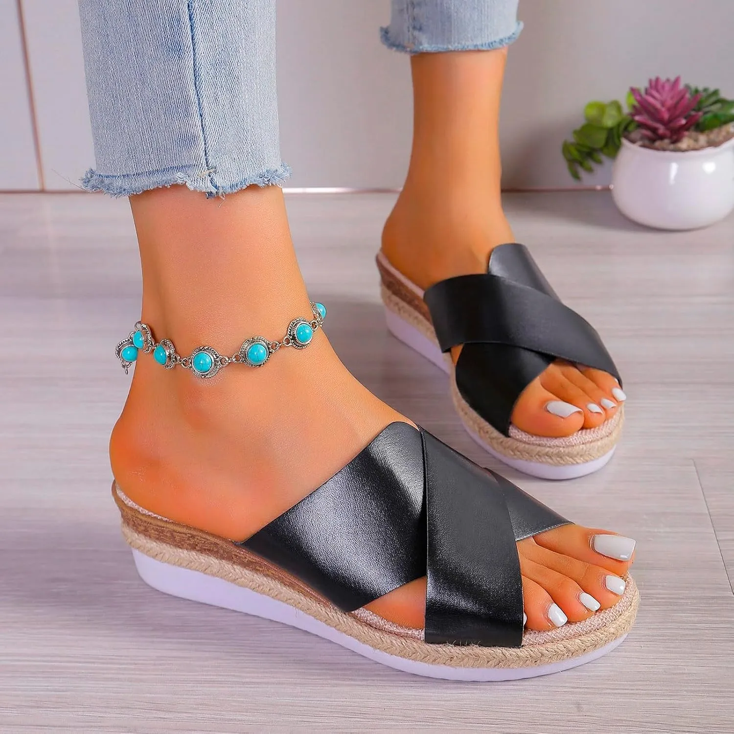 Women Wedge Sandals Comfortable Open-Toe Cork Casual & Dressy Summer Shoes Women's Casual Summer Women Wedge Heels Shoes