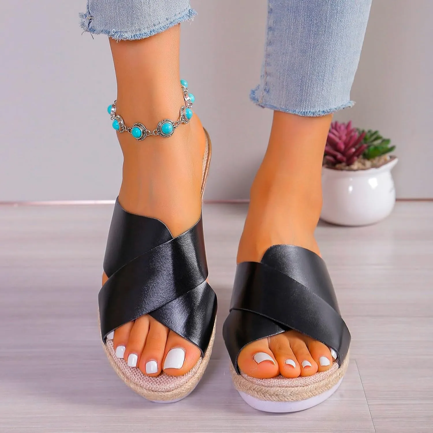 Women Wedge Sandals Comfortable Open-Toe Cork Casual & Dressy Summer Shoes Women's Casual Summer Women Wedge Heels Shoes