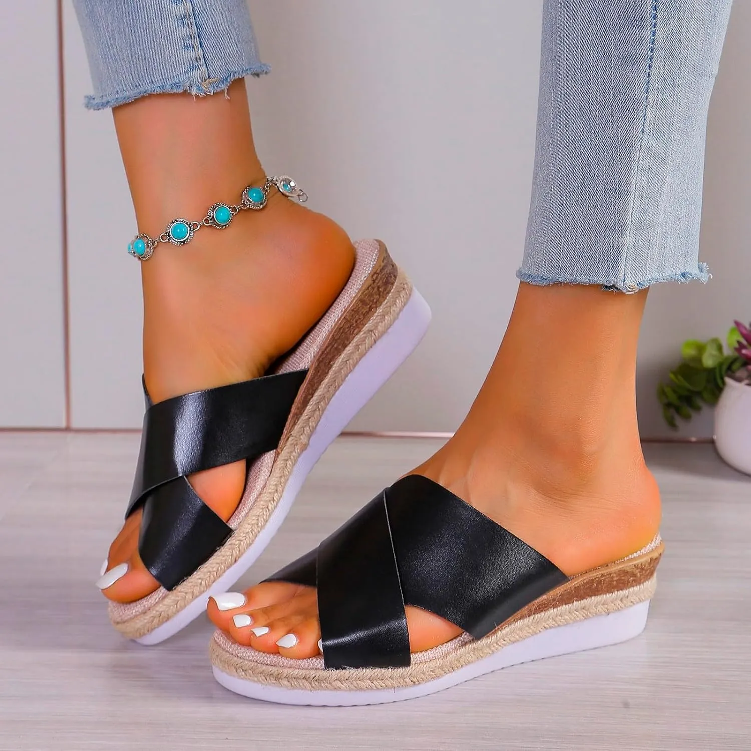 Women Wedge Sandals Comfortable Open-Toe Cork Casual & Dressy Summer Shoes Women's Casual Summer Women Wedge Heels Shoes