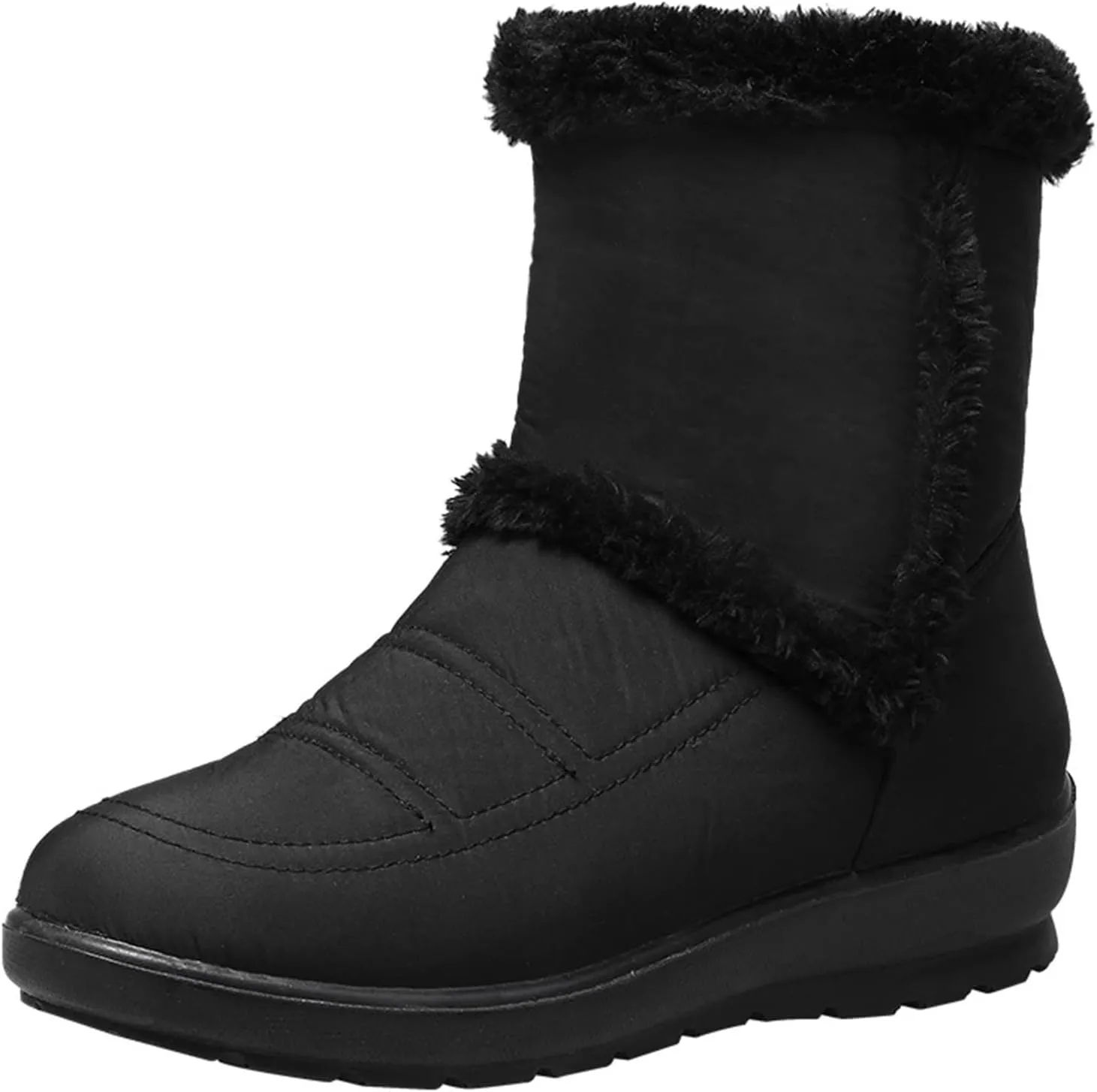 Women Winter Snow Boots Water-proof Ankle Boots Mid Calf Womens Boots with Fleece Lined Anti Slip Booties Comfortale Outdoor Shoes Wide Width Low Wedge Heel Booties with Arch Support