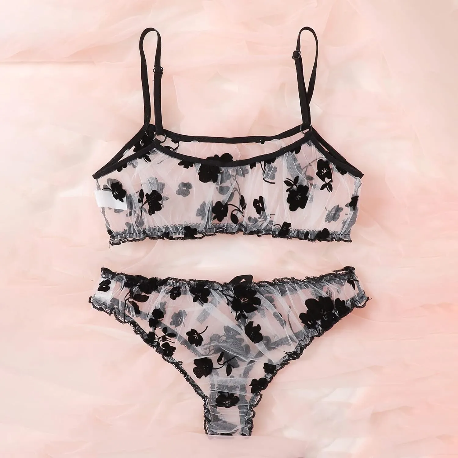 Women'S 2 Piece Floral Embroidered Sexy Lingerie Sets Sheer Mesh Bra Thongs Sets Women'S Lingerie, Sleep & Lounge