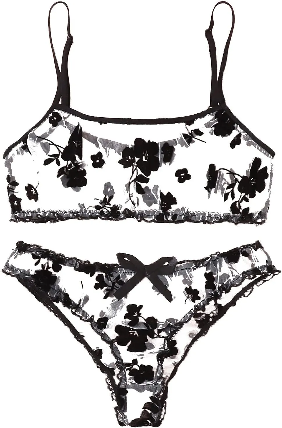 Women'S 2 Piece Floral Embroidered Sexy Lingerie Sets Sheer Mesh Bra Thongs Sets Women'S Lingerie, Sleep & Lounge