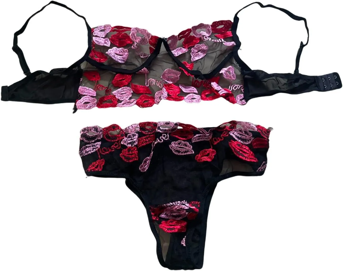 Women'S 2 Piece Lingerie Set Floral Embroidered Lace Mesh Teddy Babydoll Lingerie Bra And Panty Set