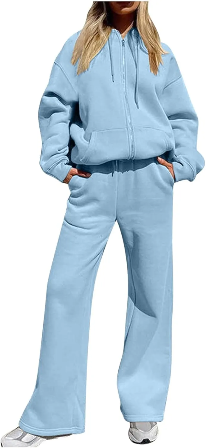 Womens 2 Piece Sweatsuits Zip Up Sweatshirt and Sweatpants Set Fall Winter Jogger Tracksuit Set Thicked Sport Outfits