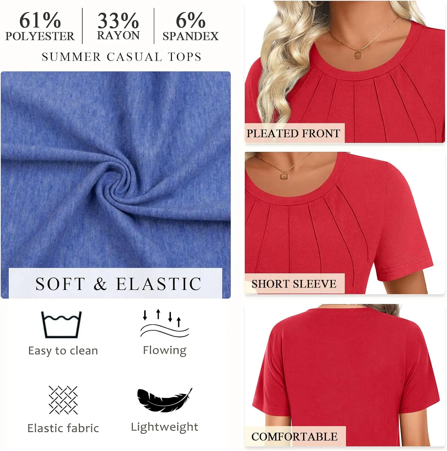 Womens 2025 Tunic Summer Casual Tops Short Sleeve Blouses Crewneck Fashion Tshirts M-3XL