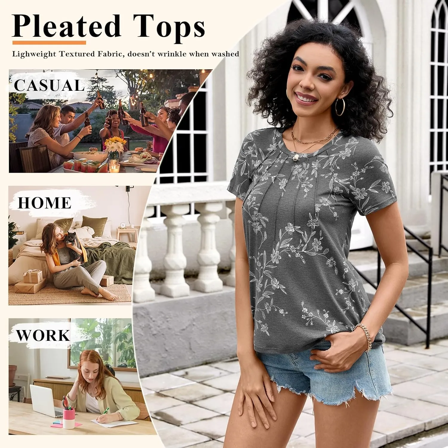 Womens 2025 Tunic Summer Casual Tops Short Sleeve Blouses Crewneck Fashion Tshirts M-3XL