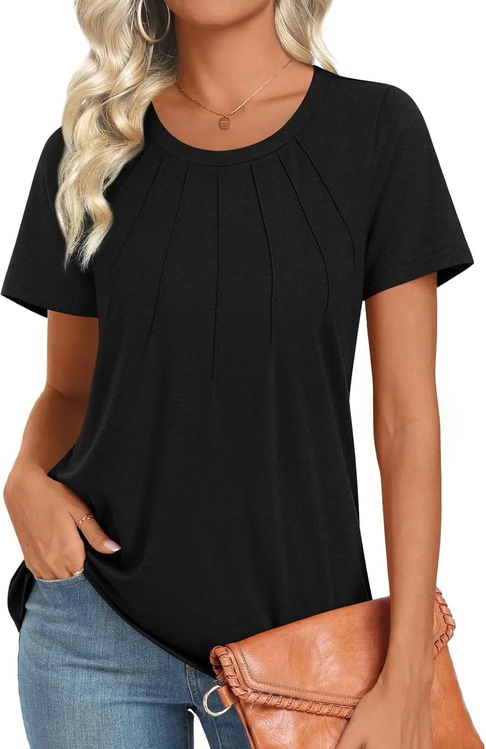 Womens 2025 Tunic Summer Casual Tops Short Sleeve Blouses Crewneck Fashion Tshirts M-3XL