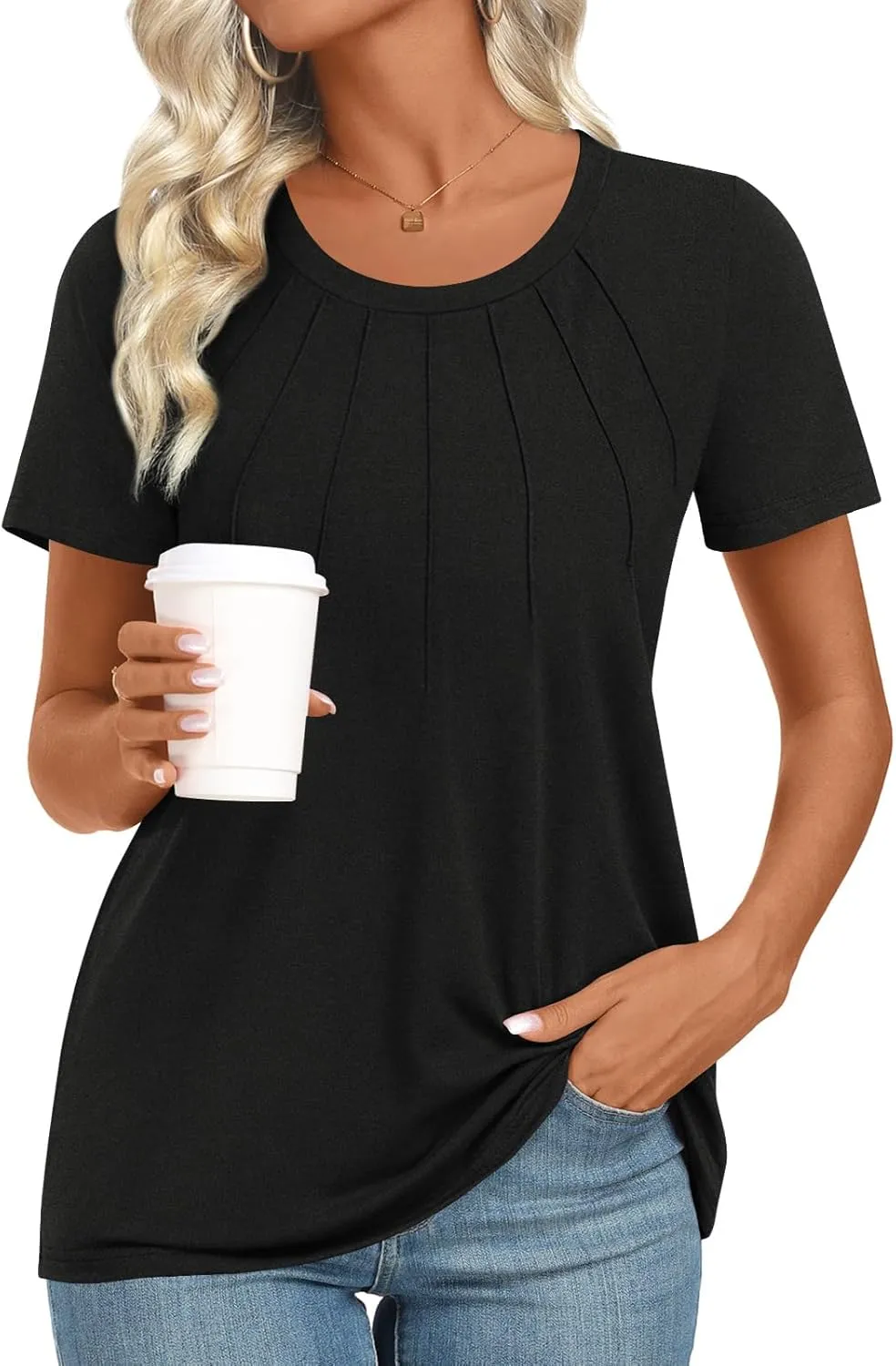 Womens 2025 Tunic Summer Casual Tops Short Sleeve Blouses Crewneck Fashion Tshirts M-3XL