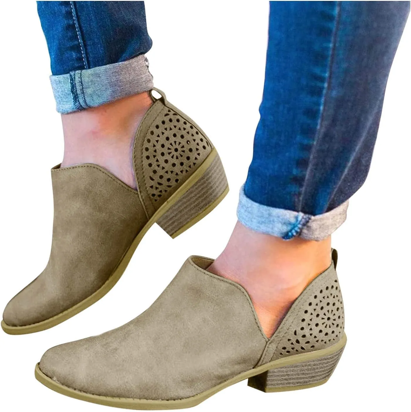 Womens Boots Platform Ankle Boots Western Cowboy Boots Pointed Toe Fashion Retro Classic Low Heel Ankle Booties