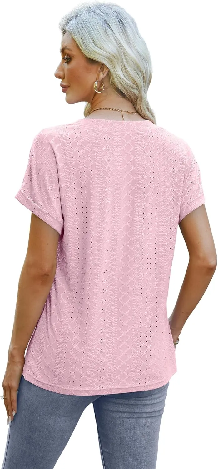 Women's Business Casual Tops Dressy Work Blouses Summer Outfit Fashion 2025 Short Sleeve V Neck Tshirt