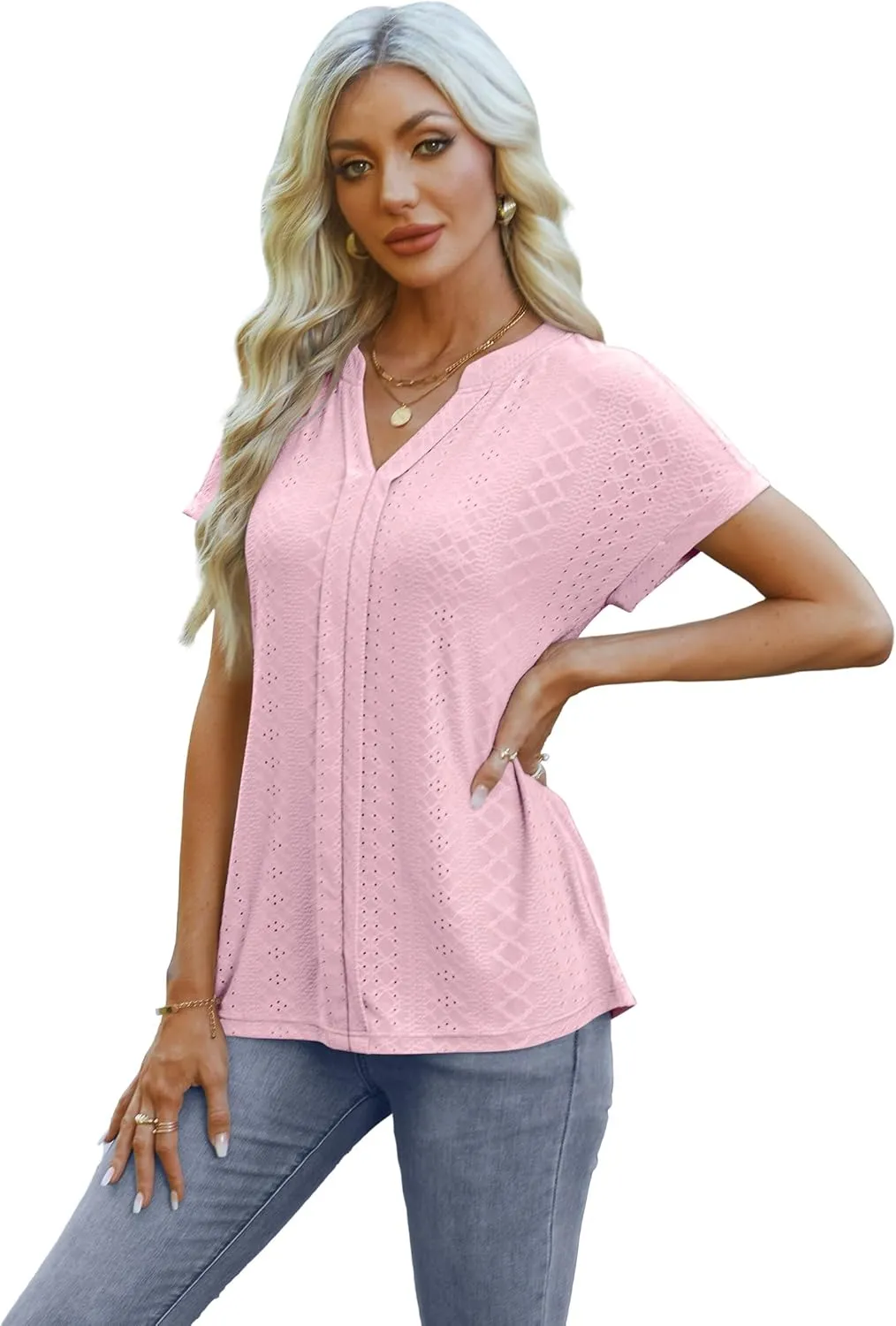 Women's Business Casual Tops Dressy Work Blouses Summer Outfit Fashion 2025 Short Sleeve V Neck Tshirt
