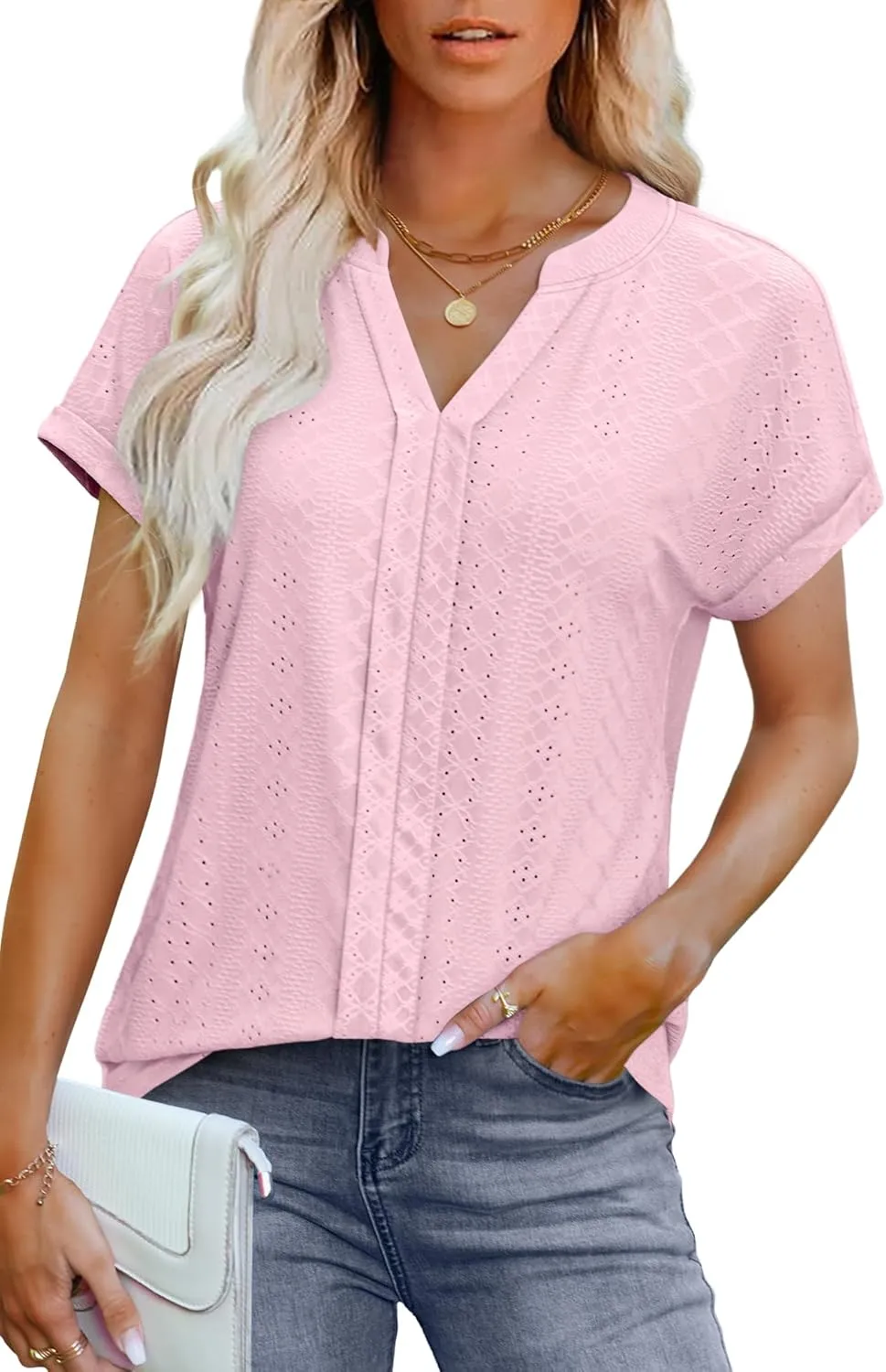 Women's Business Casual Tops Dressy Work Blouses Summer Outfit Fashion 2025 Short Sleeve V Neck Tshirt