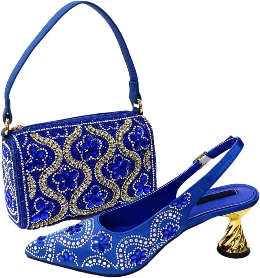 Women's Elegant Lace Upper Pointed Toe Pump and Clutch Set with Crystal Details for Special Events