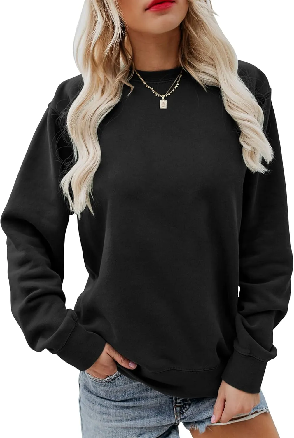 Women's Fall Long Sleeve Pullover Tops Casual Round Neck Sweatshirt