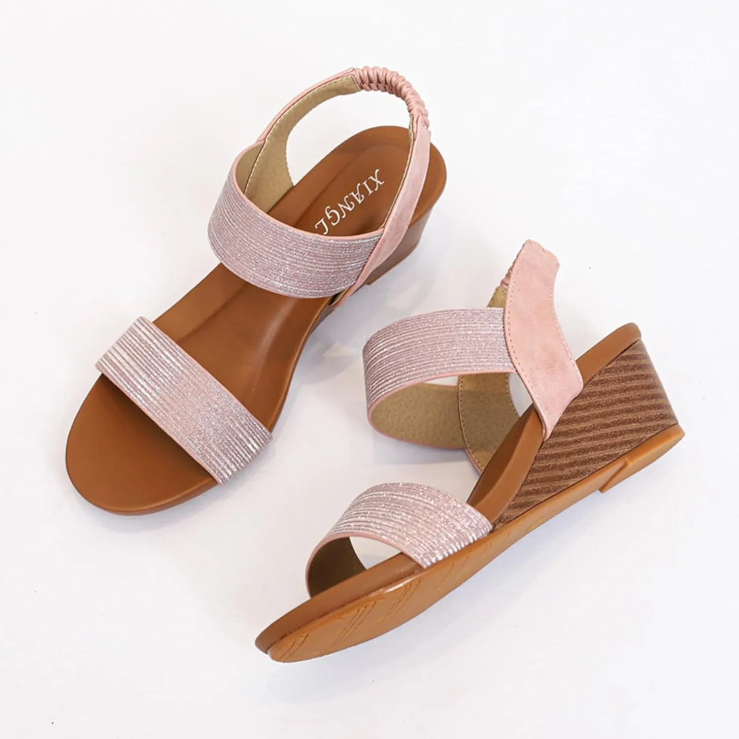 Womens Flat Sandals Open Toe Ankle Strap Casual Flatform Wedges, Comfortable Summer Slip on Low Wedge Sandals Beach Outdoor Casual Walking Shoes