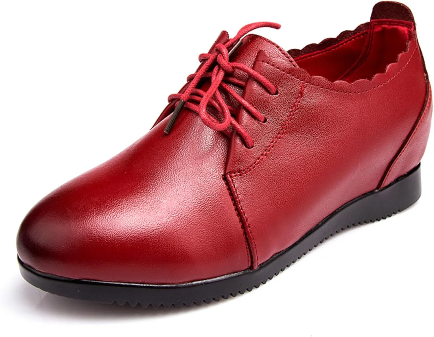 Women's Leather Lace-Up Internal Height Increase Oxfords Fashion Round Toe Platform Loafers Classic Comfortable Business Office Dress Shoes