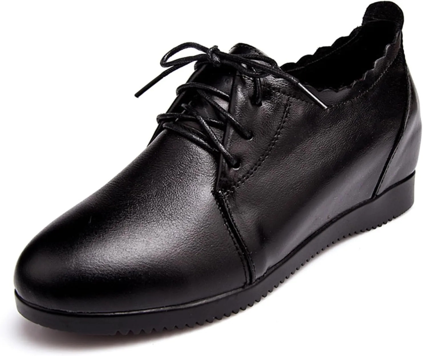 Women's Leather Lace-Up Internal Height Increase Oxfords Fashion Round Toe Platform Loafers Classic Comfortable Business Office Dress Shoes