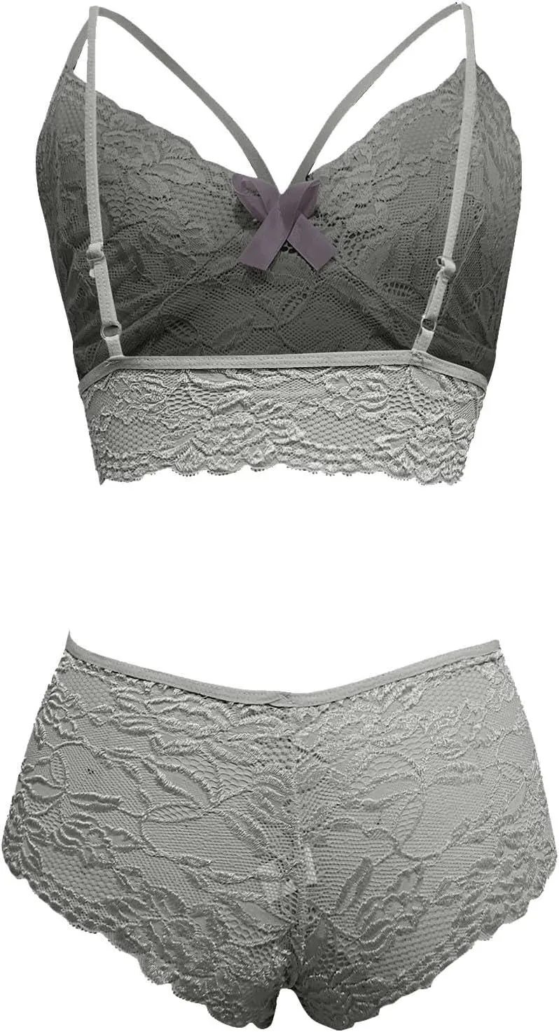 Women's Lingerie Sexy Corset Lace Floral Bralette Bra Two Piece Underwear
