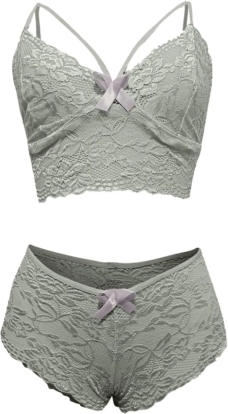 Women's Lingerie Sexy Corset Lace Floral Bralette Bra Two Piece Underwear