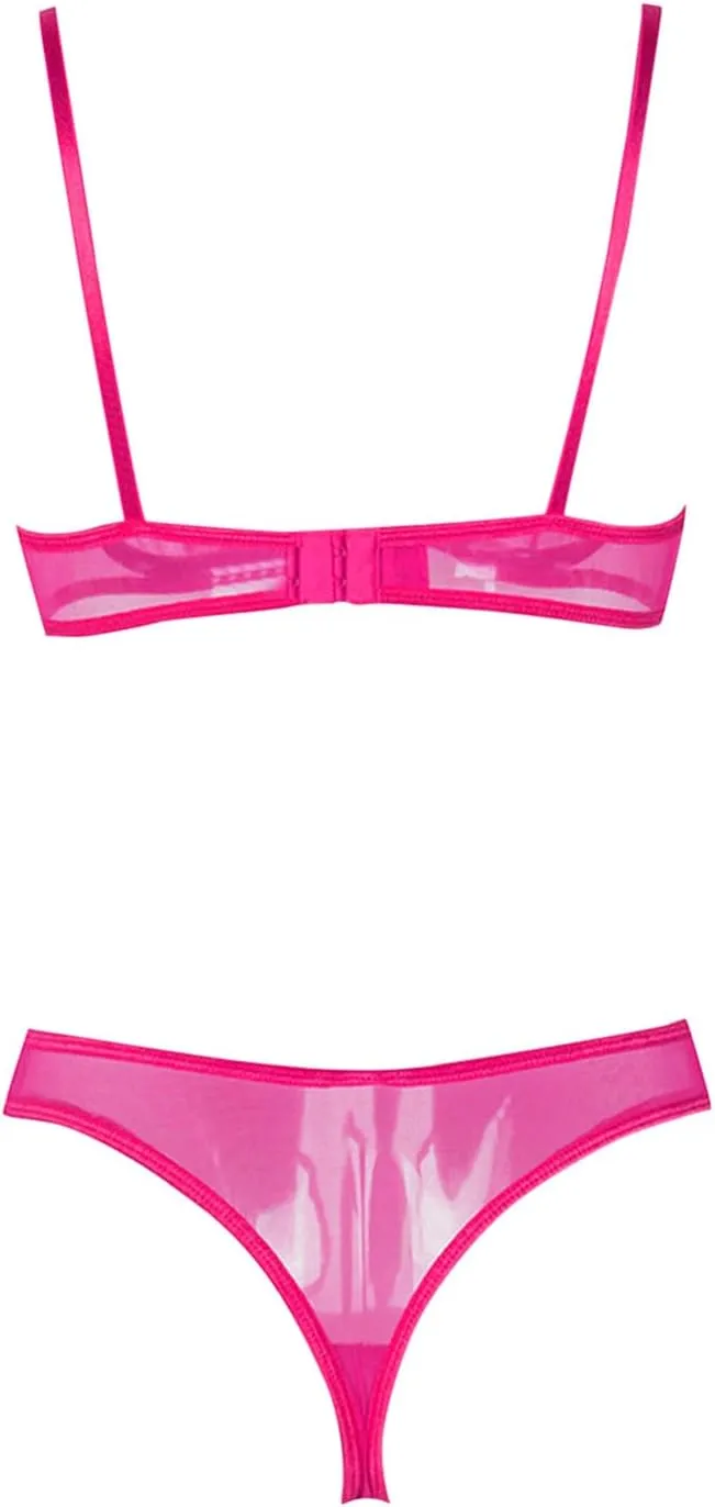 Women's Mesh Lingerie Sets for Women 2 Piece Sexy Lace Solid Sheer See Through Underwire Bra and Panty Set Bralette