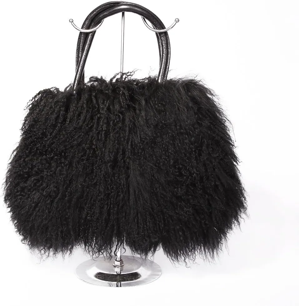 Women's Mongolian Lamb Handbag Ladies Winter Shoulder Tote Bags Girls