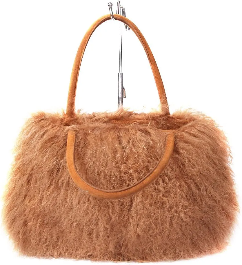 Women's Mongolian Lamb Handbag Ladies Winter Shoulder Tote Bags Girls