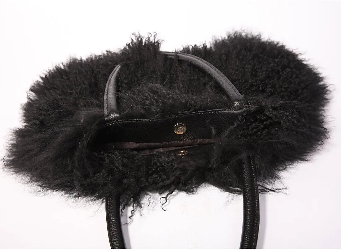 Women's Mongolian Lamb Handbag Ladies Winter Shoulder Tote Bags Girls