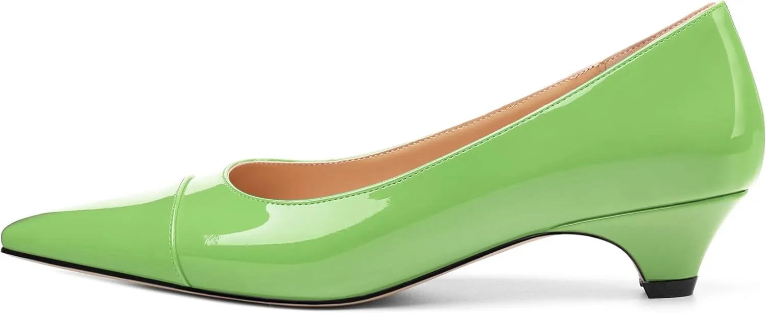 Womens Pumps, Low Kitten Heel Pumps Slip-on Pointed Toe Dress Shoes Office Party Wedding Patent 1.4 Inch