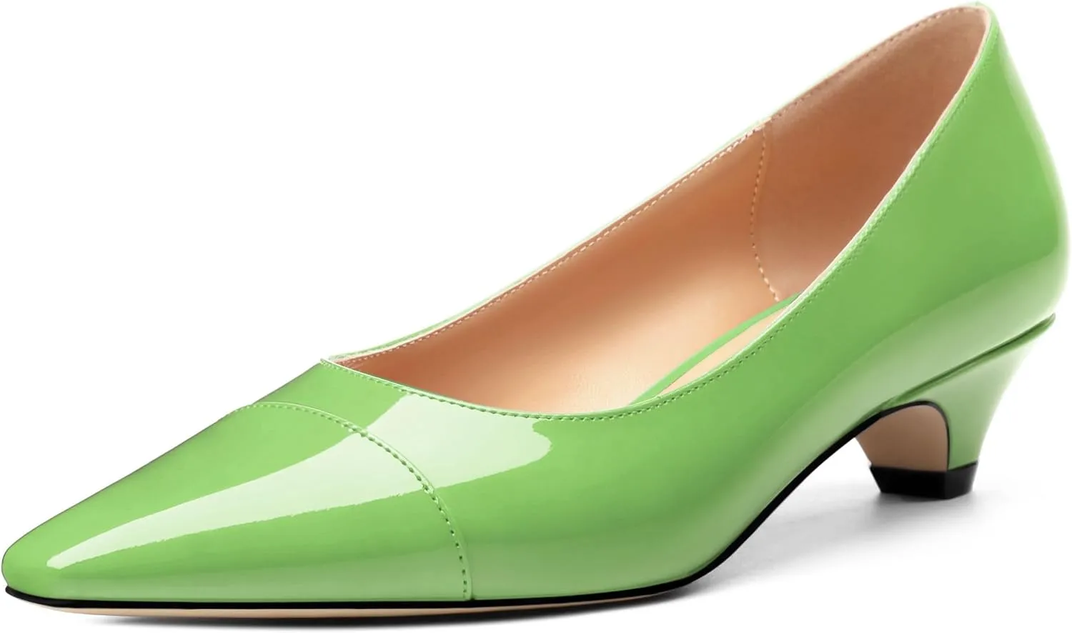 Womens Pumps, Low Kitten Heel Pumps Slip-on Pointed Toe Dress Shoes Office Party Wedding Patent 1.4 Inch