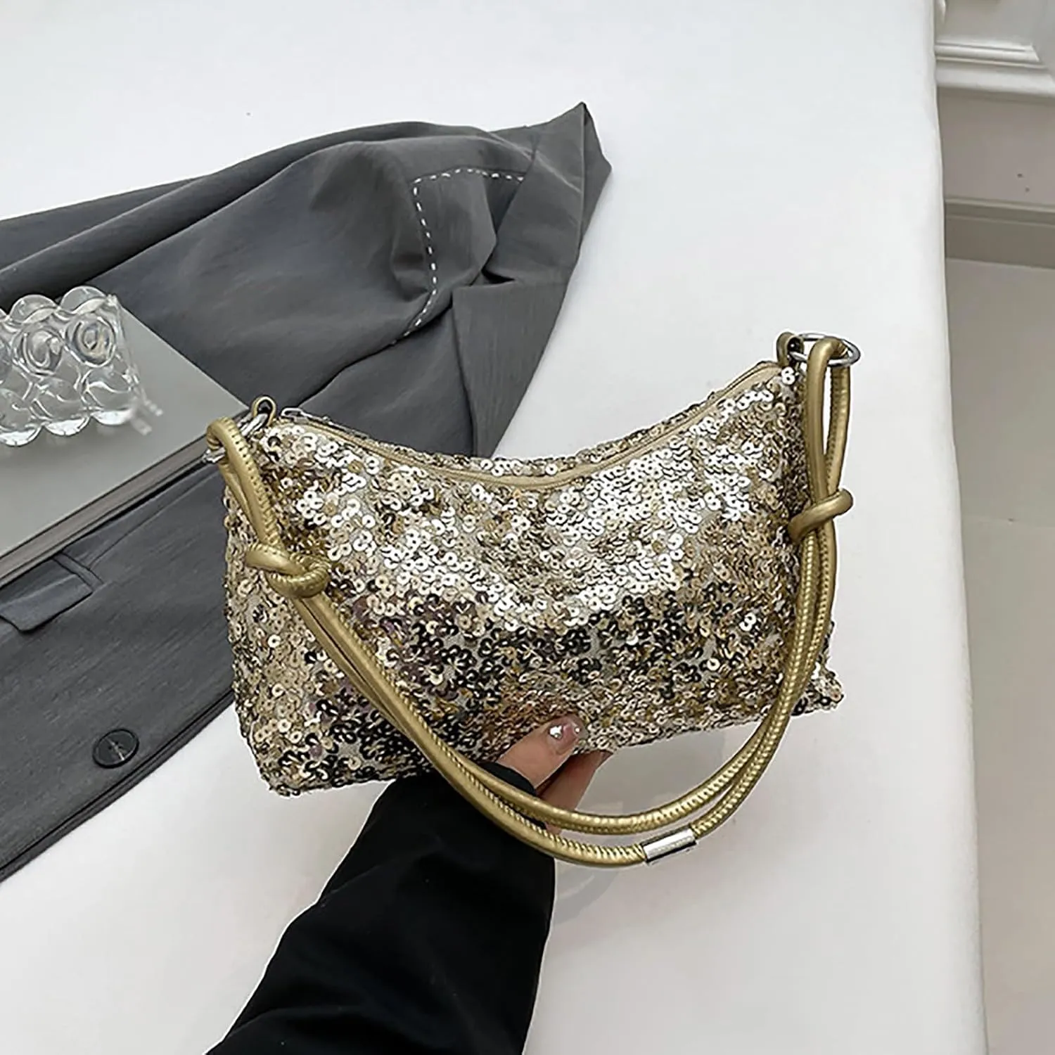 Women's Shoulder Bag Crossbody Bags Handbag Fashion Trend Sequin Women's Bags Purses for Women Shoulder (Gold, One Size)