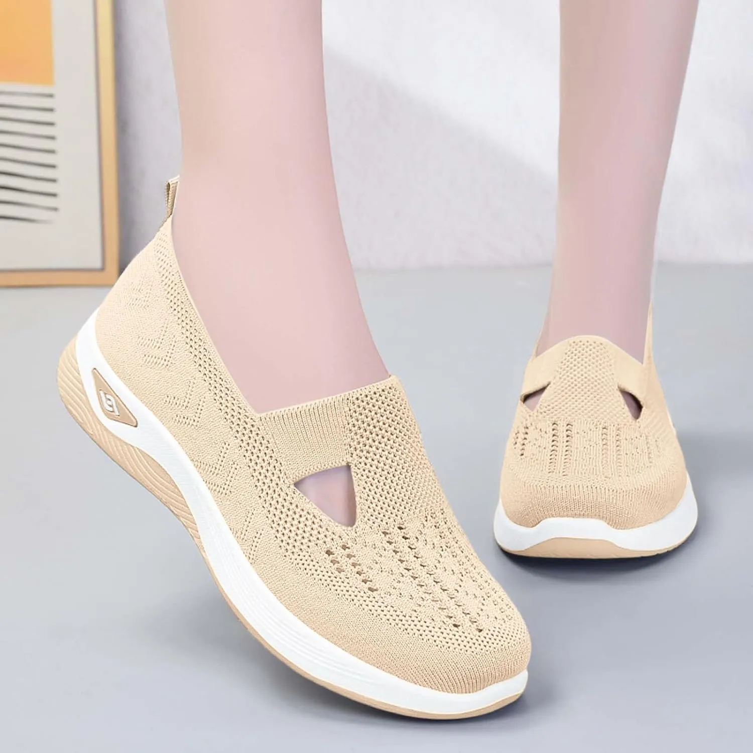 Women's Summer Fashion Mesh Breathable Casual Shoes Round Head Non Slip One Foot Stirrup Casual Sneakers Casual Walking Shoes