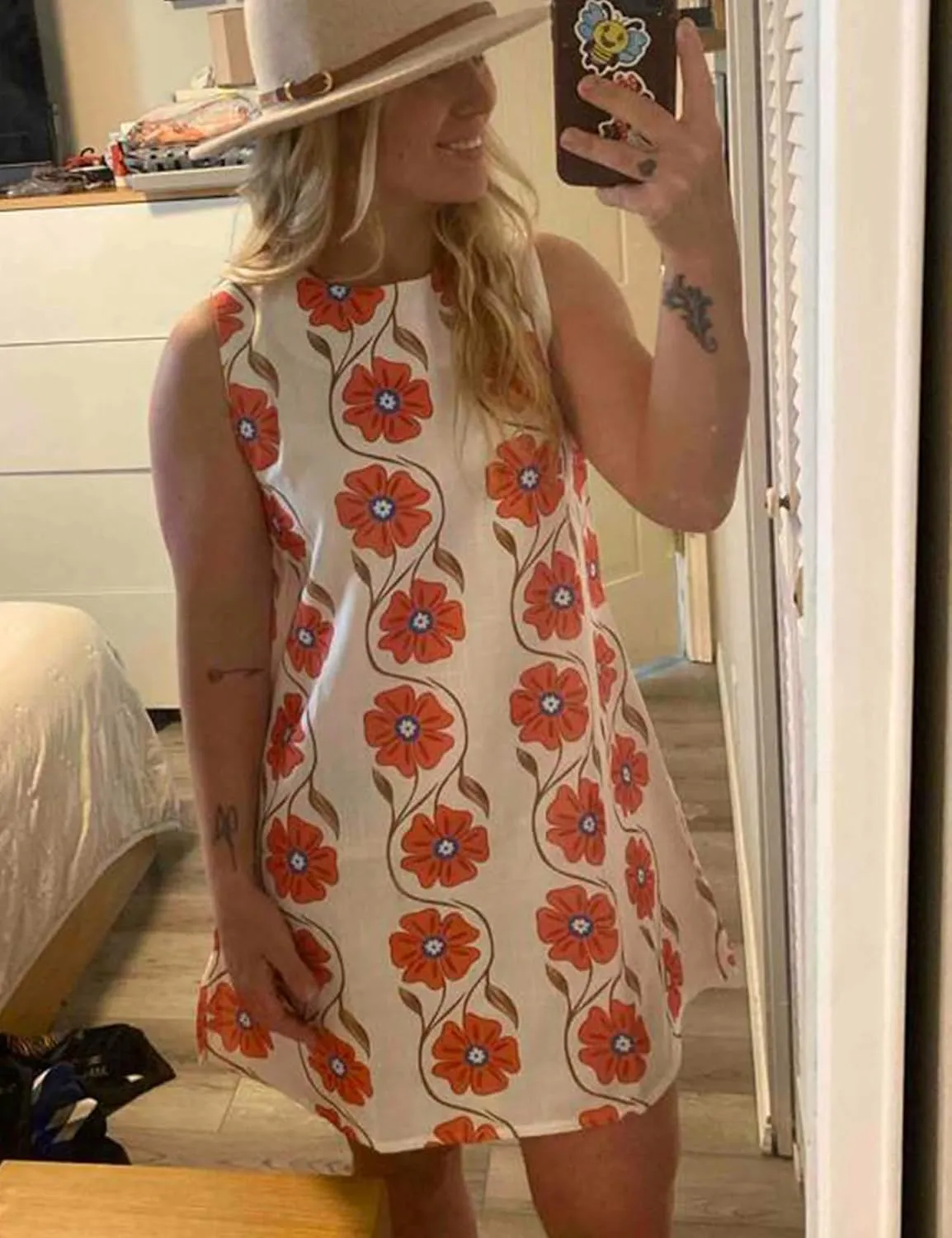 Womens Summer Floral Print Mini Dress Romantic Sleeveless Shift Short Dress Vacation Fairy Dresses