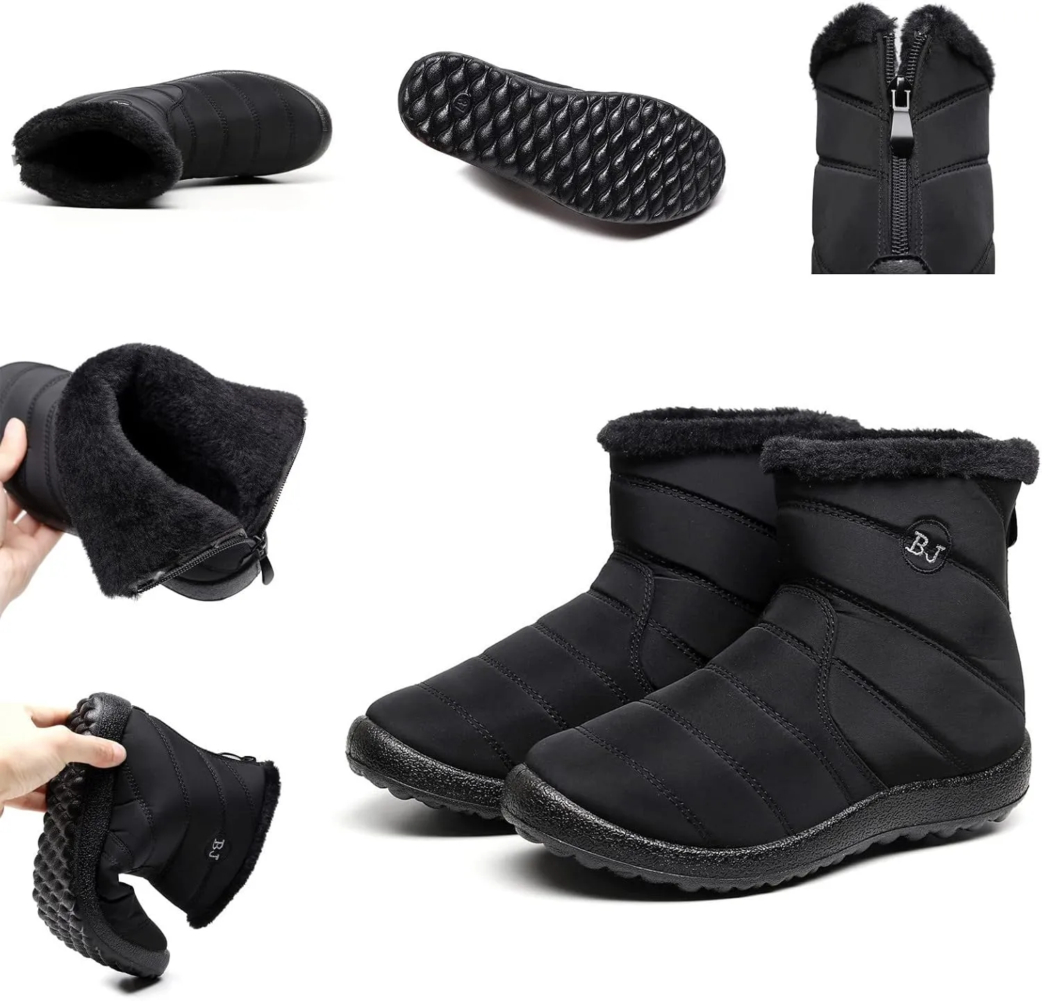 Womens Warm Fleece Lined Winter Snow Boots Water-proof Ankle Boots Outdoor Booties Comfortable Shoes for Women Slip On Walking Shoes Zip Up Flat Boots Anti-Slip Shoes for Christmas Party