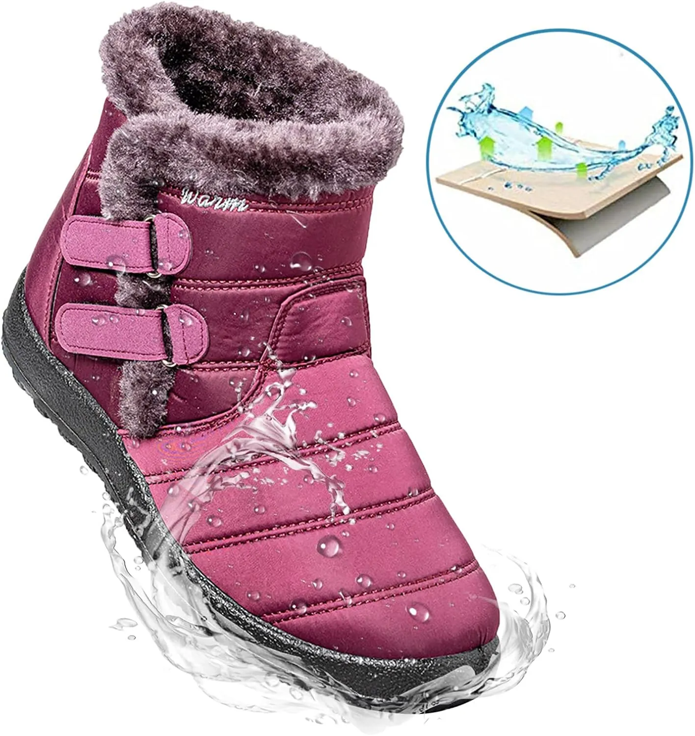 Womens Winter Snow Boots Warm Fleece Lined Short Boots for Women Anti Slip Booties with Double Hook Loop Comfortable Outdoor Shoes for Women Slip On Ankle Booties Mid Calf Boots