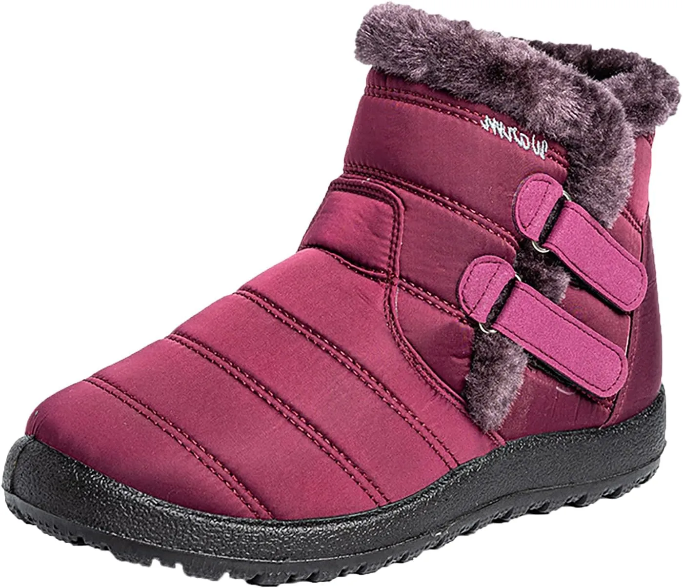 Womens Winter Snow Boots Warm Fleece Lined Short Boots for Women Anti Slip Booties with Double Hook Loop Comfortable Outdoor Shoes for Women Slip On Ankle Booties Mid Calf Boots