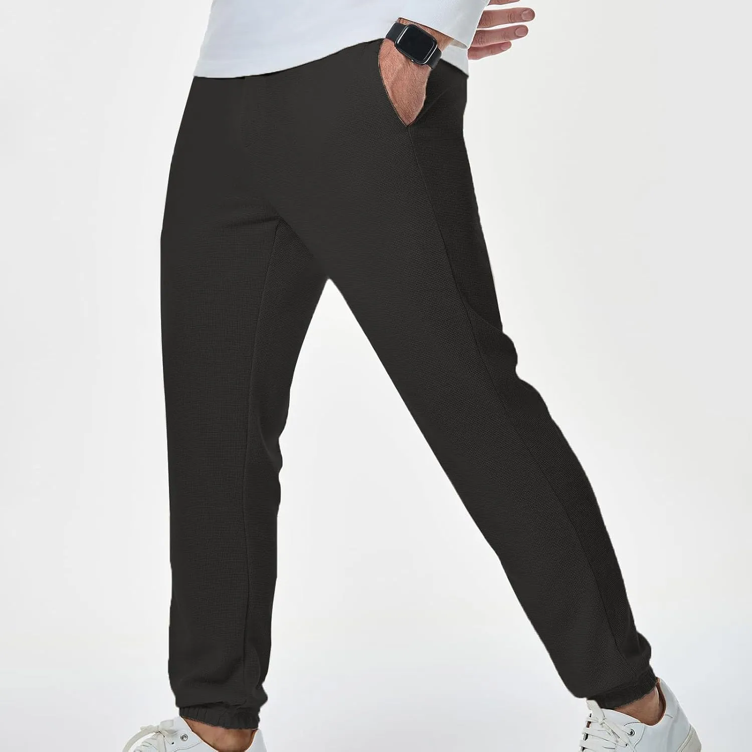 Xiaojmake Mens Waffle Sweatpants Stretch Elastic Waist Drawstring Casual Tapered Joggers Gym Pant Corduroy Pants with Pockets