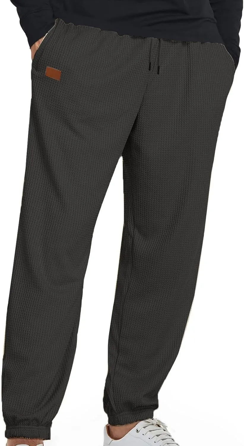 Xiaojmake Mens Waffle Sweatpants Stretch Elastic Waist Drawstring Casual Tapered Joggers Gym Pant Corduroy Pants with Pockets