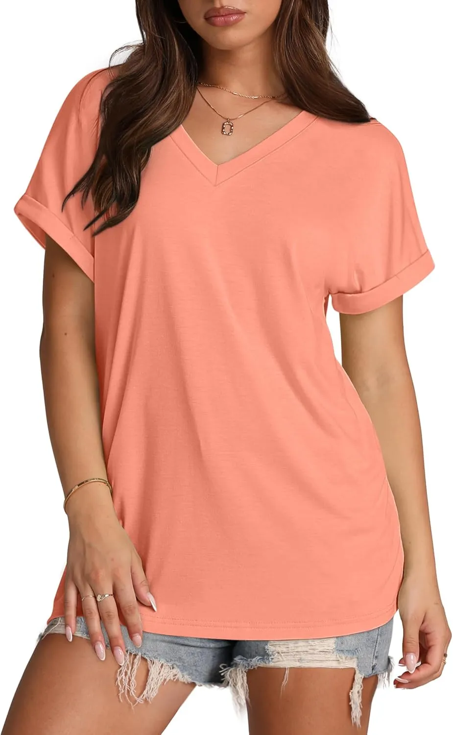 XIEERDUO Womens Summer Tops Short Sleeve Shirts Casual V Neck T Shirt Loose Fit Comfy