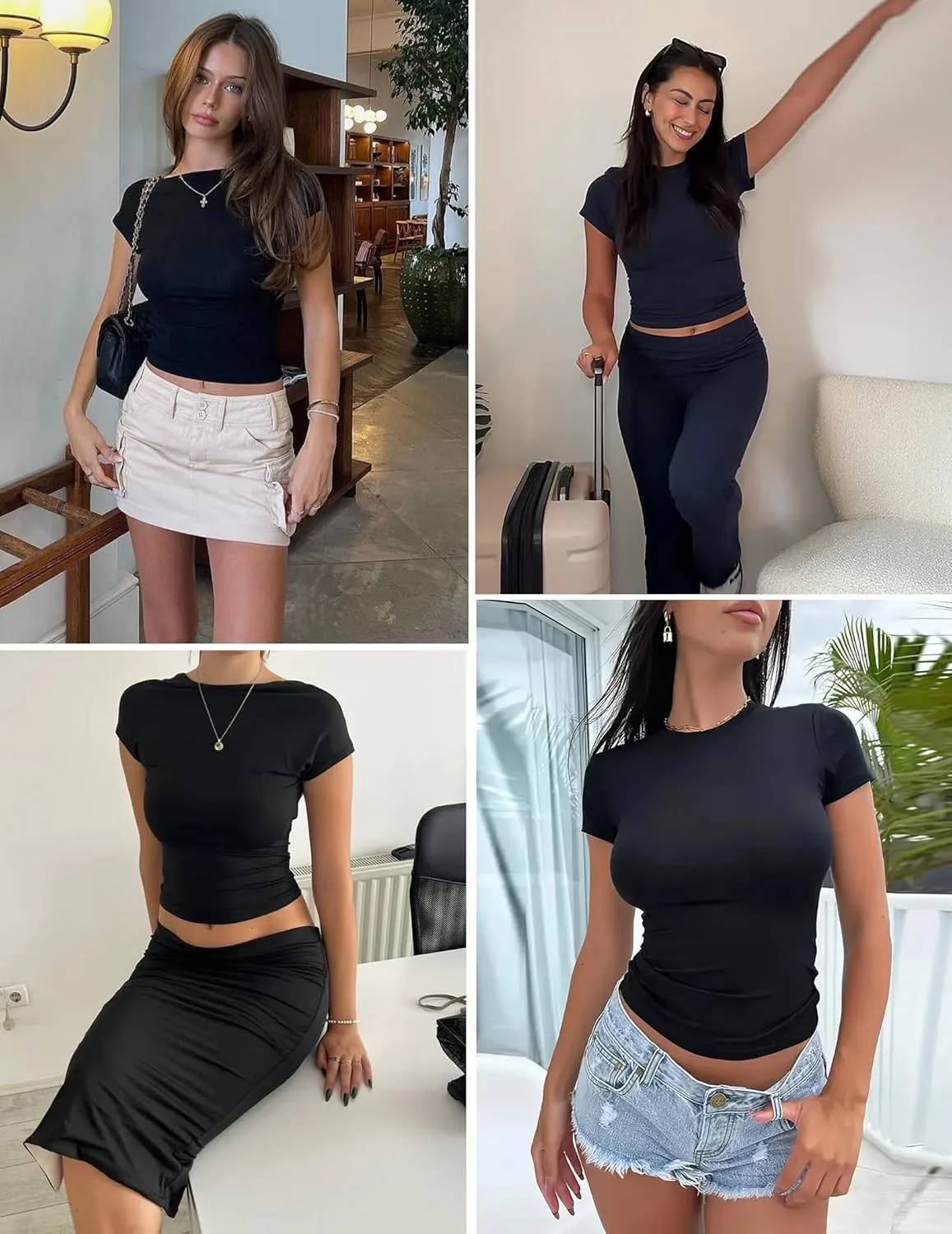 Zeagoo Women Crewneck Slim Fitted Short Sleeve T Shirts Cute Stretchy Bodycon Basic Tee Tops