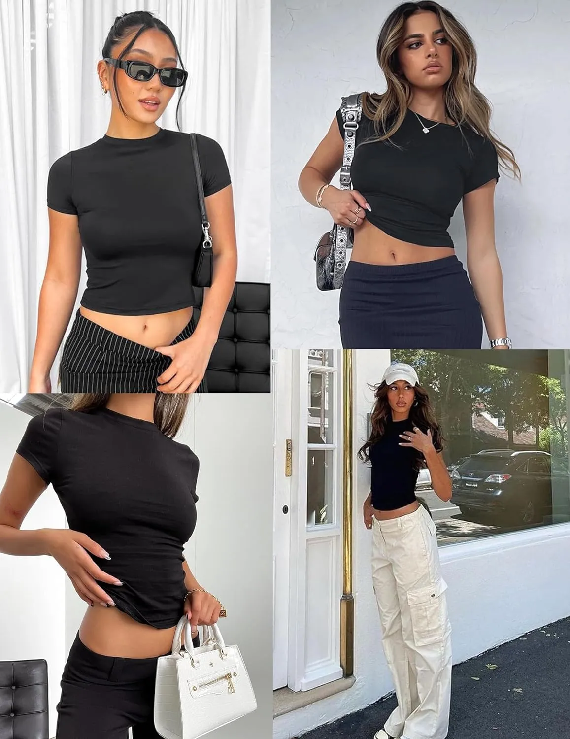 Zeagoo Women Crewneck Slim Fitted Short Sleeve T Shirts Cute Stretchy Bodycon Basic Tee Tops