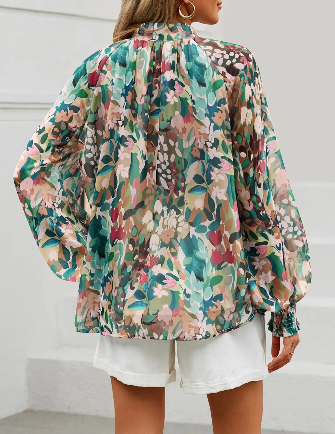 ZESICA Women's Floral Print Blouse 2024 Long Sleeve Button Down Casual Fall Boho Oversized Tops Shirts
